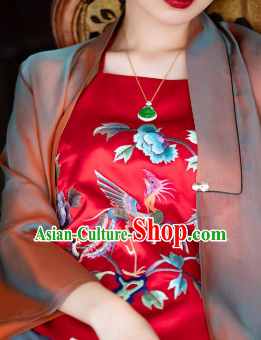 Chinese Classical Bellyband Traditional Embroidered Phoenix Peony Red Silk Stomachers Costume Chinese Classical Bellyband Traditional Embroidered Phoenix Peony Red Silk Stomachers Costume