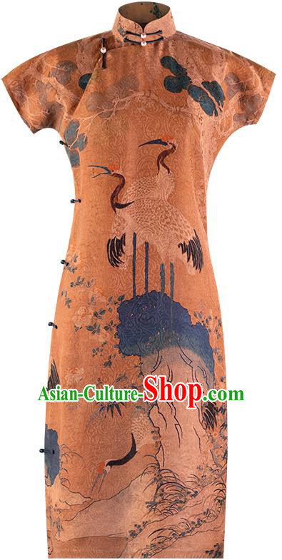 Republic of China Traditional Qipao Dress Chinese National Costume Classical Brown Silk Cheongsam Republic of China Traditional Qipao Dress Chinese National Costume Classical Brown Silk Cheongsam