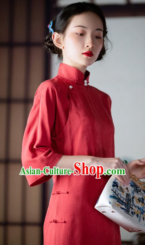 Republic of China Traditional Costume National Silk Cheongsam Mangenta Qipao Dress Republic of China Traditional Costume National Silk Cheongsam Mangenta Qipao Dress