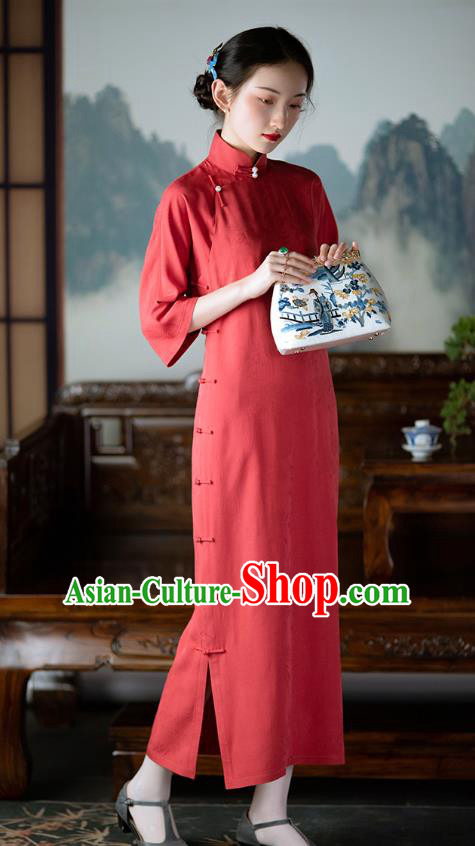 Republic of China Traditional Costume National Silk Cheongsam Mangenta Qipao Dress Republic of China Traditional Costume National Silk Cheongsam Mangenta Qipao Dress