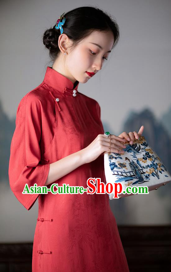 Republic of China Traditional Costume National Silk Cheongsam Mangenta Qipao Dress Republic of China Traditional Costume National Silk Cheongsam Mangenta Qipao Dress