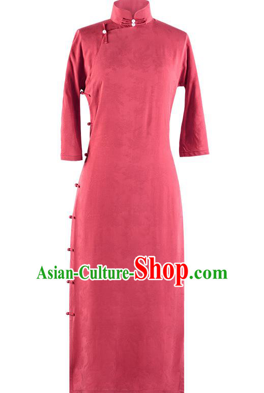 Republic of China Traditional Costume National Silk Cheongsam Mangenta Qipao Dress Republic of China Traditional Costume National Silk Cheongsam Mangenta Qipao Dress