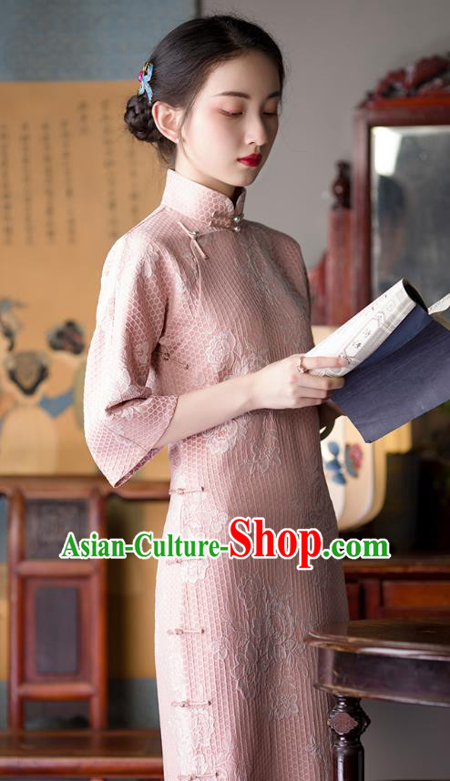 Chinese Classical Pink Qipao Dress Traditional Women Cheongsam National Costume