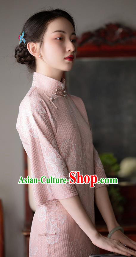 Chinese Classical Pink Qipao Dress Traditional Women Cheongsam National Costume