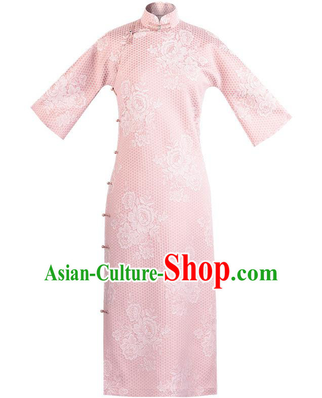 Chinese Classical Pink Qipao Dress Traditional Women Cheongsam National Costume