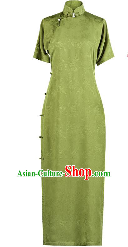 Chinese Traditional Women Cheongsam National Costume Classical Olive Green Qipao Dress Chinese Traditional Women Cheongsam National Costume Classical Olive Green Qipao Dress