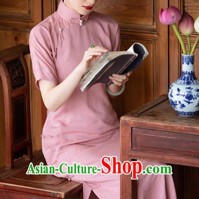 Chinese National Costume Classical Pink Qipao Dress Traditional Women Cheongsam