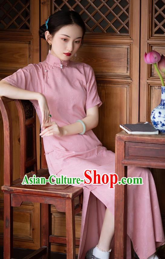 Chinese National Costume Classical Pink Qipao Dress Traditional Women Cheongsam Chinese National Costume Classical Pink Qipao Dress Traditional Women Cheongsam