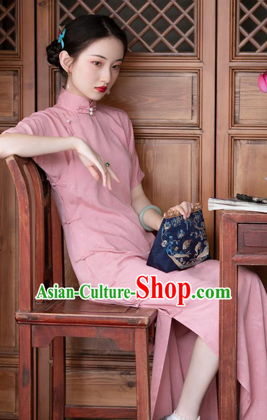 Chinese National Costume Classical Pink Qipao Dress Traditional Women Cheongsam Chinese National Costume Classical Pink Qipao Dress Traditional Women Cheongsam