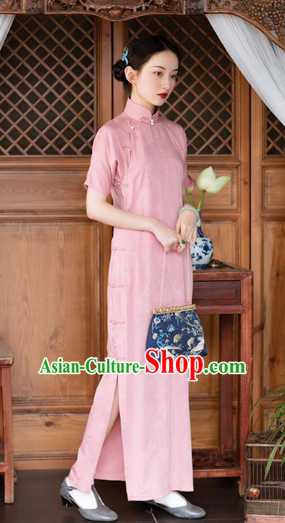 Chinese National Costume Classical Pink Qipao Dress Traditional Women Cheongsam Chinese National Costume Classical Pink Qipao Dress Traditional Women Cheongsam