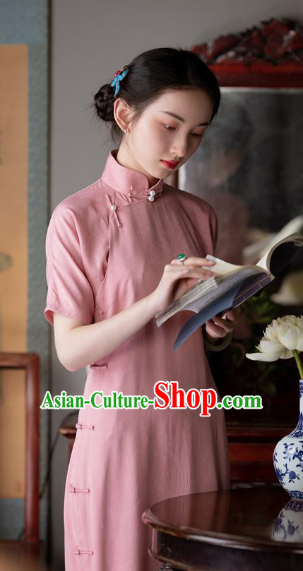 Chinese National Costume Classical Pink Qipao Dress Traditional Women Cheongsam Chinese National Costume Classical Pink Qipao Dress Traditional Women Cheongsam