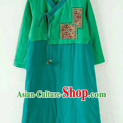 China Tang Suit Green Cotton Padded Coat Winter Outer Garment Costume National Women Traditional Coat
