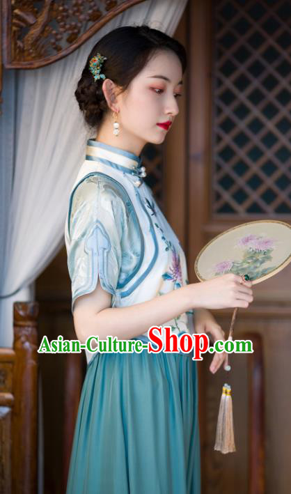 Chinese Traditional Embroidered Qipao Dress Silk Cheongsam Women Classical National Costume Chinese Traditional Embroidered Qipao Dress Silk Cheongsam Women Classical National Costume