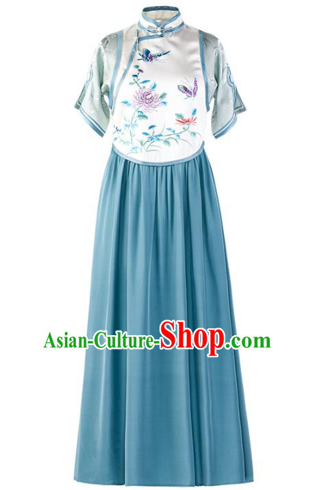 Chinese Traditional Embroidered Qipao Dress Silk Cheongsam Women Classical National Costume Chinese Traditional Embroidered Qipao Dress Silk Cheongsam Women Classical National Costume