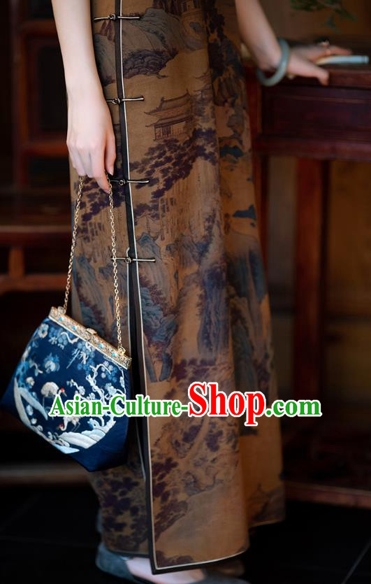 Chinese Traditional Qipao Dress National Women Classical Costume Ginger Silk Cheongsam Chinese Traditional Qipao Dress National Women Classical Costume Ginger Silk Cheongsam