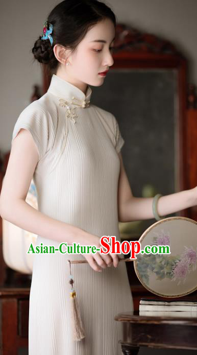 Chinese Classical Beige Long Qipao Dress Traditional National Women Cheongsam Costume Chinese Classical Beige Long Qipao Dress Traditional National Women Cheongsam Costume
