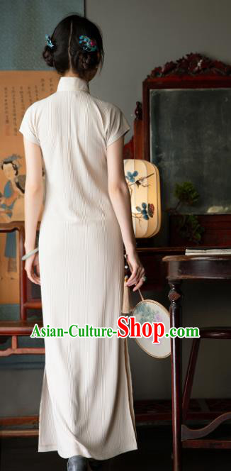 Chinese Classical Beige Long Qipao Dress Traditional National Women Cheongsam Costume Chinese Classical Beige Long Qipao Dress Traditional National Women Cheongsam Costume