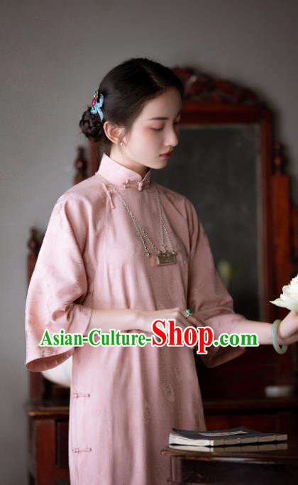 Chinese National Classical Qipao Dress Traditional Women Pink Silk Cheongsam Costume Chinese National Classical Qipao Dress Traditional Women Pink Silk Cheongsam Costume