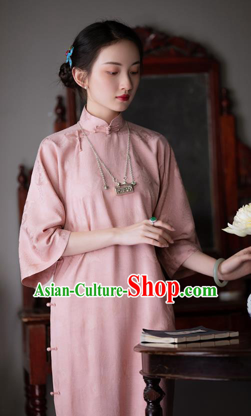Chinese National Classical Qipao Dress Traditional Women Pink Silk Cheongsam Costume Chinese National Classical Qipao Dress Traditional Women Pink Silk Cheongsam Costume