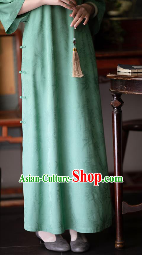 Chinese Traditional Women Cheongsam Costume National Classical Green Silk Qipao Dress Chinese Traditional Women Cheongsam Costume National Classical Green Silk Qipao Dress