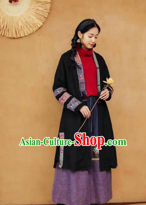 China Tang Suit Women Black Overcoat Traditional Winter Costume National Embroidered Cotton Padded Coat China Tang Suit Women Black Overcoat Traditional Winter Costume National Embroidered Cotton Padded Coat