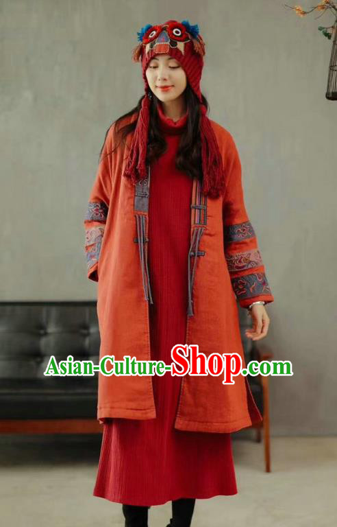 China National Embroidered Cotton Padded Coat Traditional Winter Costume Tang Suit Women Red Overcoat China National Embroidered Cotton Padded Coat Traditional Winter Costume Tang Suit Women Red Overcoat