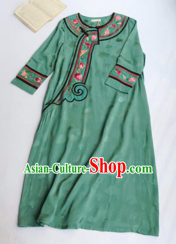 Chinese National Green Qipao Dress Women Traditional Embroidered Classical Cheongsam Clothing Chinese National Green Qipao Dress Women Traditional Embroidered Classical Cheongsam Clothing