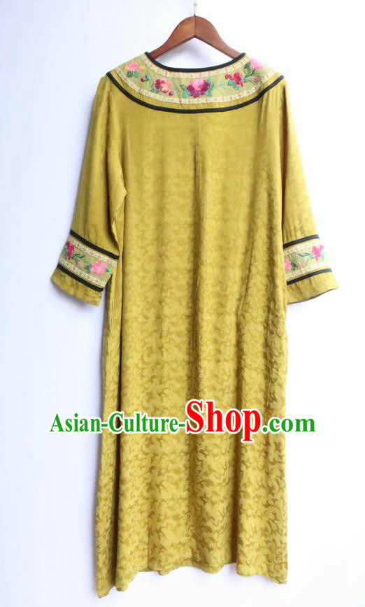 Chinese Women Traditional Embroidered Classical Cheongsam Clothing National Yellow Qipao Dress Chinese Women Traditional Embroidered Classical Cheongsam Clothing National Yellow Qipao Dress