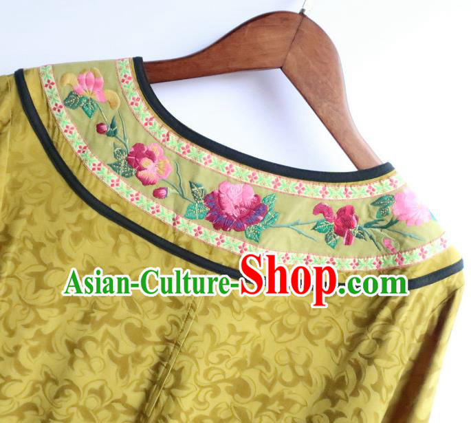 Chinese Women Traditional Embroidered Classical Cheongsam Clothing National Yellow Qipao Dress Chinese Women Traditional Embroidered Classical Cheongsam Clothing National Yellow Qipao Dress