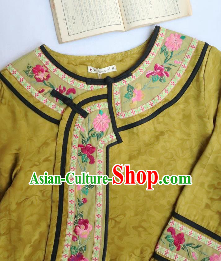 Chinese Women Traditional Embroidered Classical Cheongsam Clothing National Yellow Qipao Dress Chinese Women Traditional Embroidered Classical Cheongsam Clothing National Yellow Qipao Dress