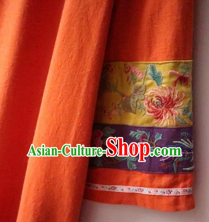 Chinese National Orange Flax Qipao Dress Embroidered Costume Women Traditional Cheongsam Clothing Chinese National Orange Flax Qipao Dress Embroidered Costume Women Traditional Cheongsam Clothing