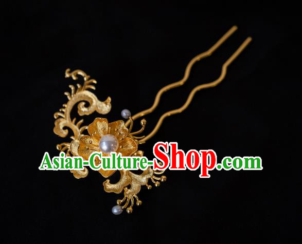 China Handmade Ancient Golden Fissidens Flower Hairpin Ming Dynasty Hair Accessories China Handmade Ancient Golden Fissidens Flower Hairpin Ming Dynasty Hair Accessories