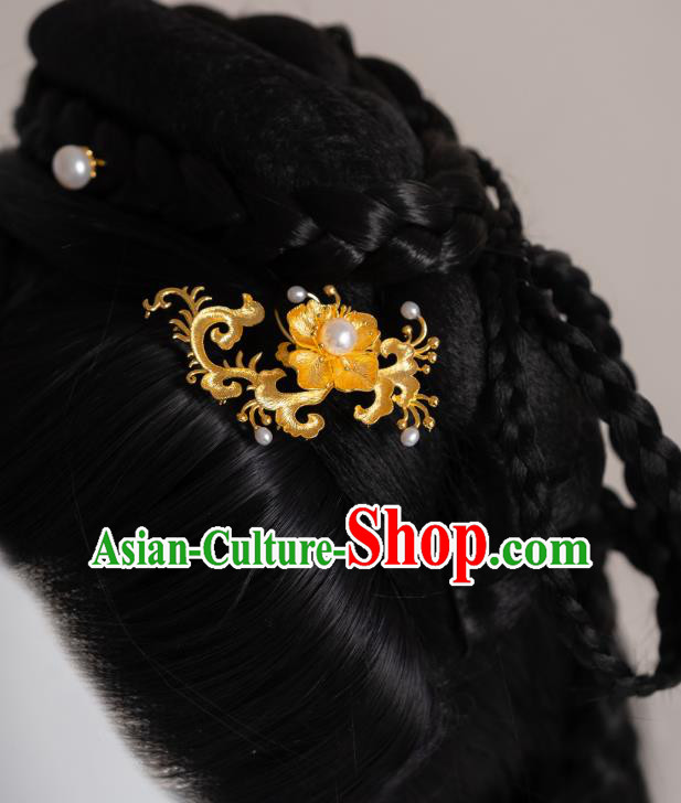 China Handmade Ancient Golden Fissidens Flower Hairpin Ming Dynasty Hair Accessories China Handmade Ancient Golden Fissidens Flower Hairpin Ming Dynasty Hair Accessories