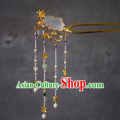 Handmade China Ancient Princess Osmanthus Rabbit Tassel Hairpin Ming Dynasty Court Gilding Hair Accessories