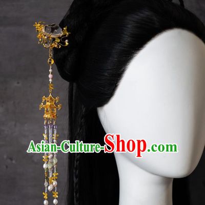 China Ancient Princess Osmanthus Rabbit Hairpin Ming Dynasty Gilding Hair Accessories Palace Tassel Step Shake