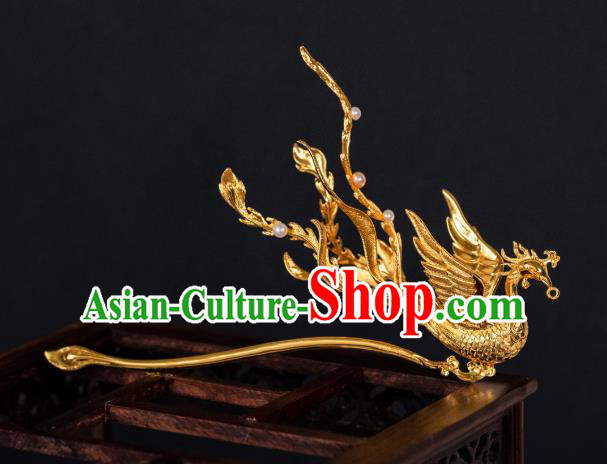 China Ancient Palace Gilding Phoenix Hairpin Ming Dynasty Queen Hair Accessories Hair Stick China Ancient Palace Gilding Phoenix Hairpin Ming Dynasty Queen Hair Accessories Hair Stick