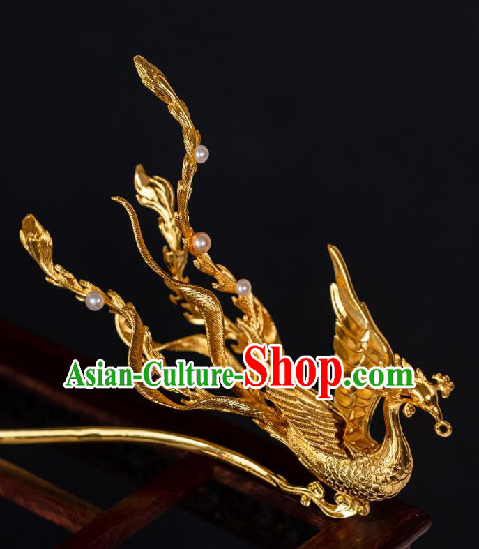 China Ancient Palace Gilding Phoenix Hairpin Ming Dynasty Queen Hair Accessories Hair Stick China Ancient Palace Gilding Phoenix Hairpin Ming Dynasty Queen Hair Accessories Hair Stick