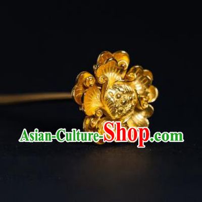 China Ancient Court Empress Hair Accessories Gilding Peony Hairpins Traditional Ming Dynasty Palace Hair Stick