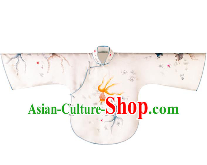 China Tang Suit Upper Outer Garment Traditional Printing Goldfish White Silk Blouse China Tang Suit Upper Outer Garment Traditional Printing Goldfish White Silk Blouse