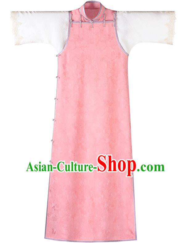 Republic of China Pink Silk Cheongsam Classical Pattern Qipao Dress Traditional National Costume