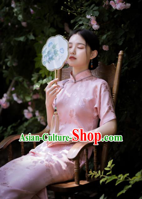 Republic of China Pink Silk Qipao Dress Traditional Classical Costume National Cheongsam Republic of China Pink Silk Qipao Dress Traditional Classical Costume National Cheongsam