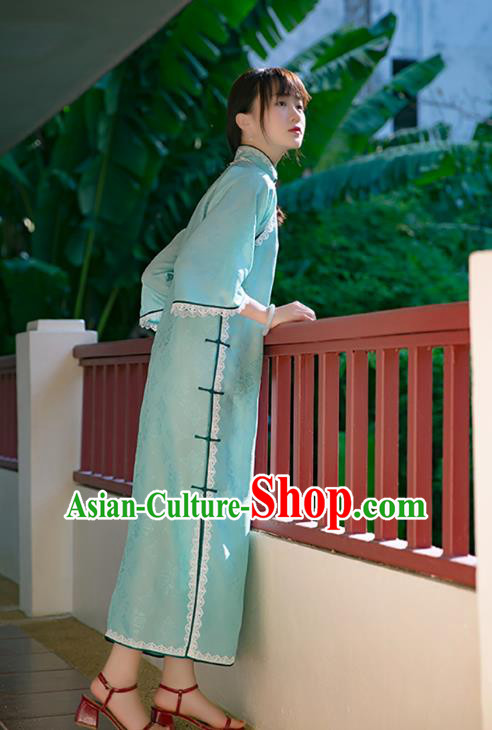 China Classical Cheongsam Costume National Women Dress Traditional Light Blue Silk Qipao China Classical Cheongsam Costume National Women Dress Traditional Light Blue Silk Qipao