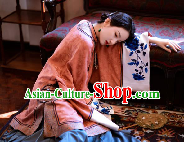 Chinese Ming Dynasty Noble Women Orange Silk Long Gown Ancient Mistress Clothing Chinese Ming Dynasty Noble Women Orange Silk Long Gown Ancient Mistress Clothing