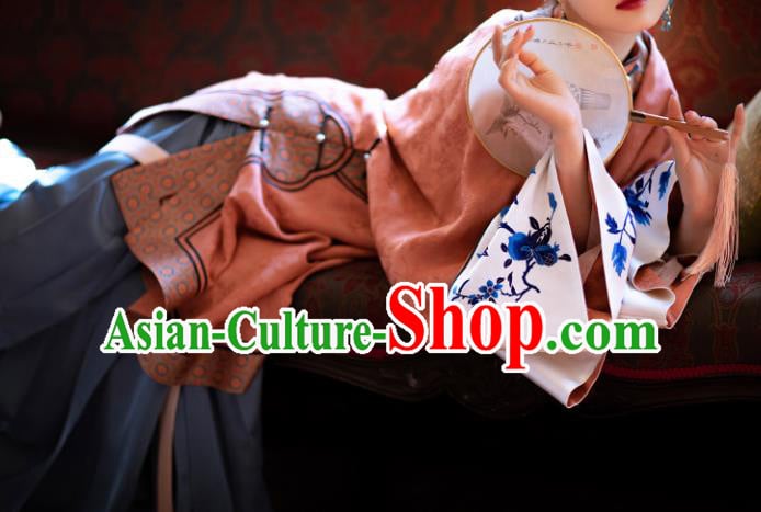 Chinese Ming Dynasty Noble Women Orange Silk Long Gown Ancient Mistress Clothing Chinese Ming Dynasty Noble Women Orange Silk Long Gown Ancient Mistress Clothing