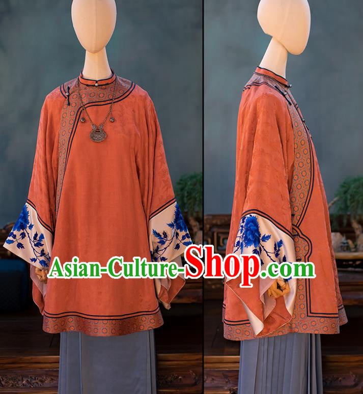 Chinese Ming Dynasty Noble Women Orange Silk Long Gown Ancient Mistress Clothing Chinese Ming Dynasty Noble Women Orange Silk Long Gown Ancient Mistress Clothing