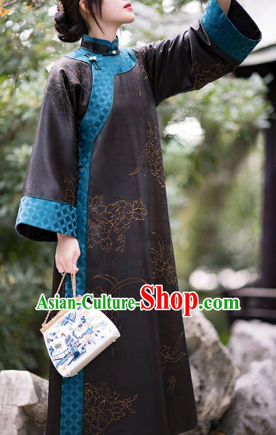 China Traditional Black Silk Qipao Costume Classical Cheongsam National Women Dress China Traditional Black Silk Qipao Costume Classical Cheongsam National Women Dress