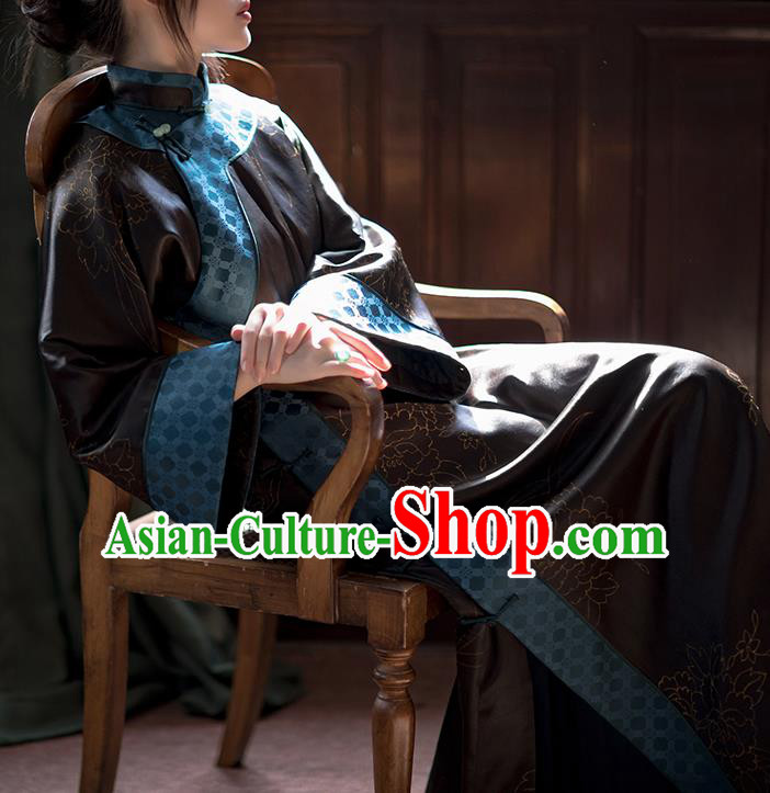 China Traditional Black Silk Qipao Costume Classical Cheongsam National Women Dress China Traditional Black Silk Qipao Costume Classical Cheongsam National Women Dress