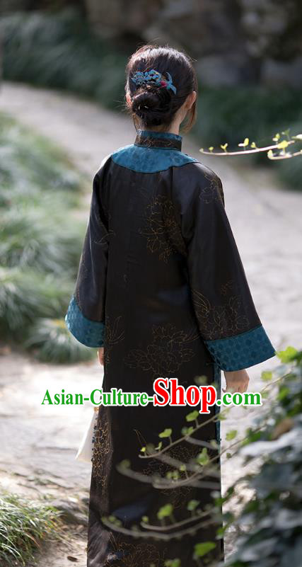 China Traditional Black Silk Qipao Costume Classical Cheongsam National Women Dress China Traditional Black Silk Qipao Costume Classical Cheongsam National Women Dress