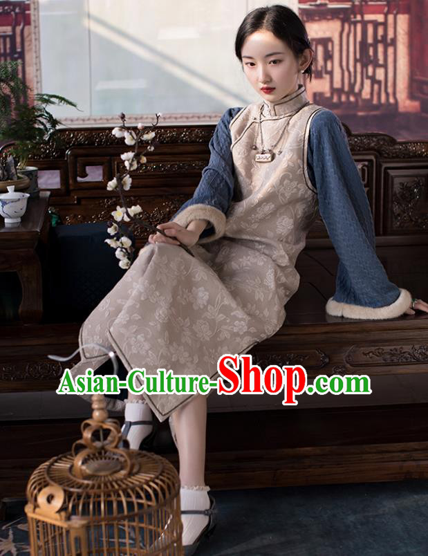 China Traditional Beige Qipao Costume National Women Dress Classical Cheongsam China Traditional Beige Qipao Costume National Women Dress Classical Cheongsam