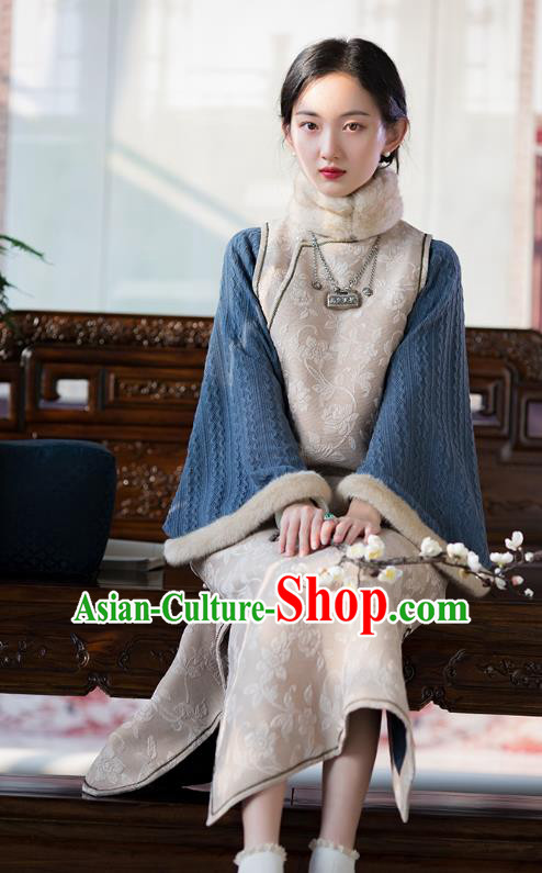 China Traditional Beige Qipao Costume National Women Dress Classical Cheongsam China Traditional Beige Qipao Costume National Women Dress Classical Cheongsam